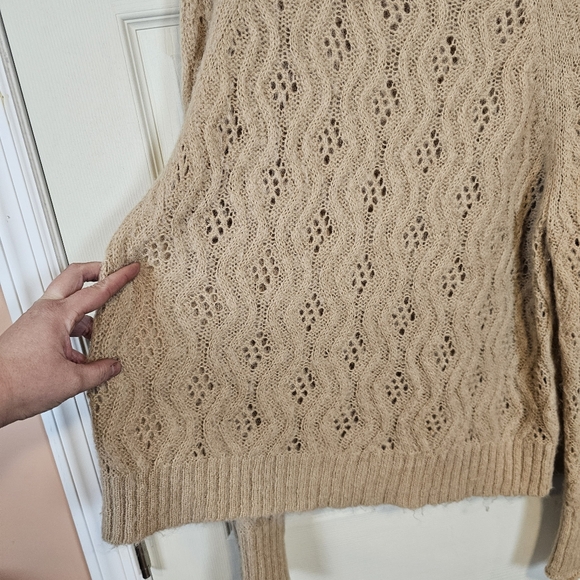 J. Crew Eyelash Knit Eyelet Pullover Alpaca Wool Blend Tan Sweater - Picture 8 of 9